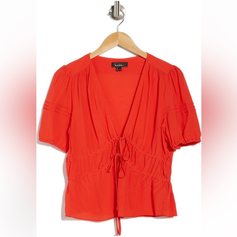 NWT Nicole Miller Silk Tie Front Top